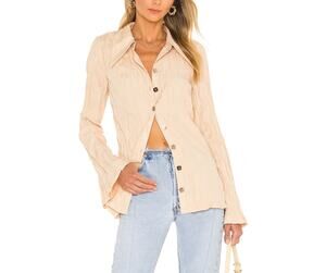 Song Of Style Crinkled Beige Nicola Blouse Size S